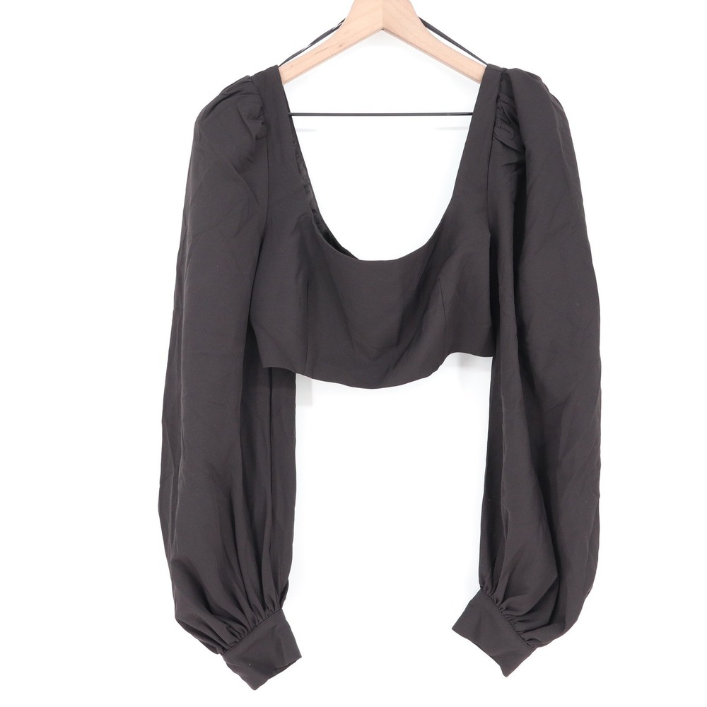 Naked Wardrobe The Statement Black Puff Sleeve Crop Top Small - Picture 2 of 6